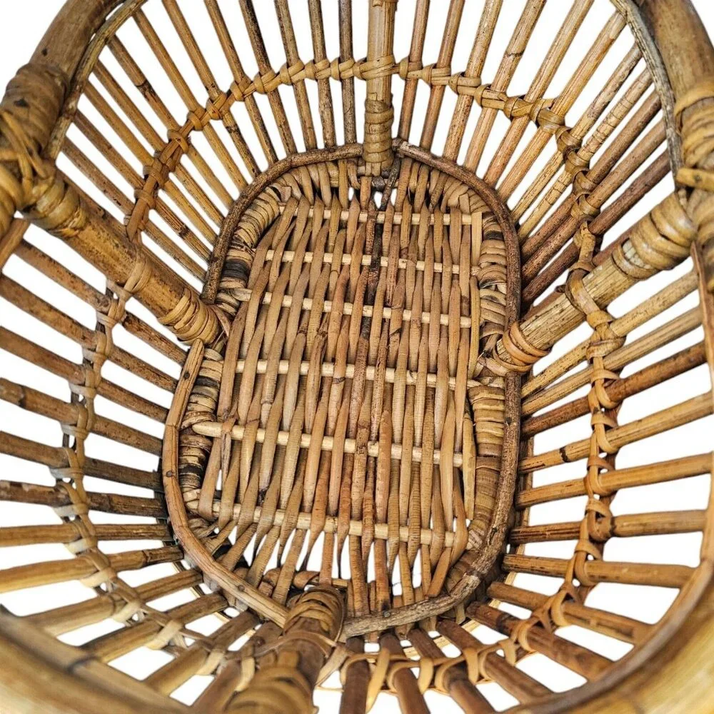 Vintage Bamboo Reed Gathering Basket Handle 10x14x12 5‎ Inches Deep Boho Decor